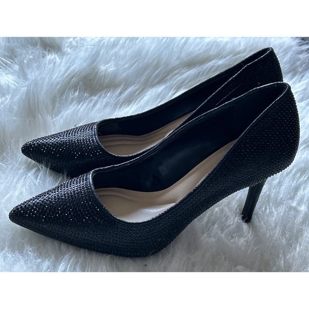 Jessica Simpson Stiletto Pumps 7.5 M Black Rhinestone Holiday Heels Party - Picture 1 of 14